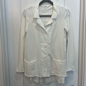 LUUKAA Women White Button Front Long Sleeve Cardigan Pocket Semi Sheer Back Sz 6